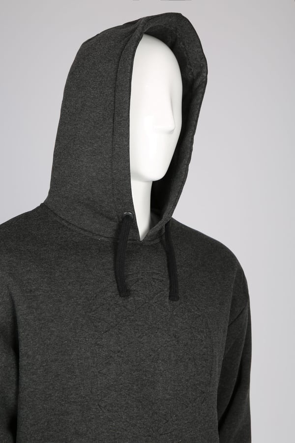 Gofre Baskılı Antrasit Unisex Pamuklu Oversize Kapüşonlu Sweatshirt