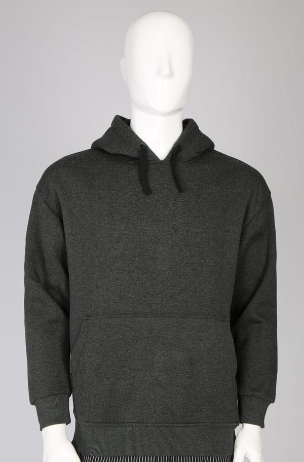 Gofre Baskılı Antrasit Unisex Pamuklu Oversize Kapüşonlu Sweatshirt