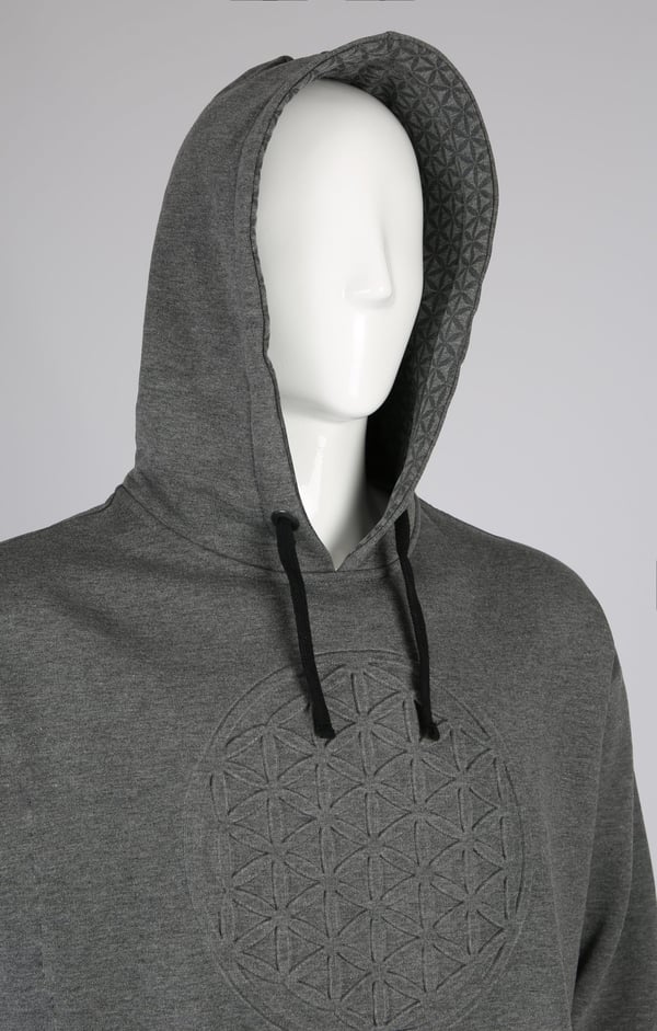 Gofre Baskılı Füme Unisex Pamuklu Oversize Kapüşonlu Sweatshirt