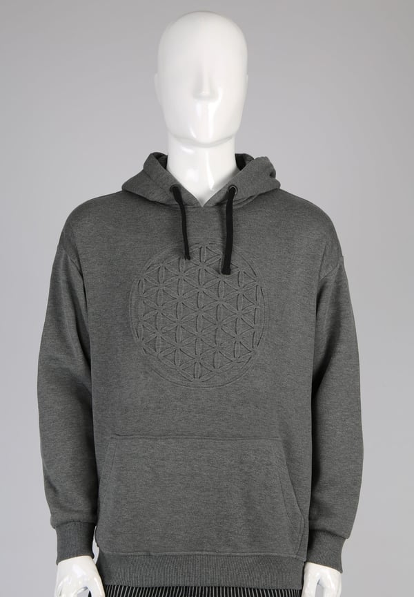 Gofre Baskılı Füme Unisex Pamuklu Oversize Kapüşonlu Sweatshirt