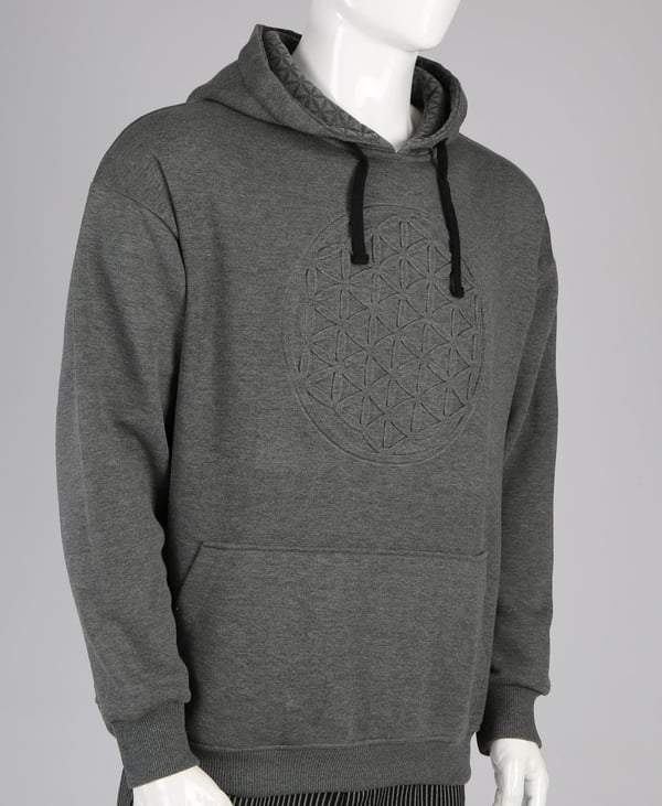Gofre Baskılı Füme Unisex Pamuklu Oversize Kapüşonlu Sweatshirt