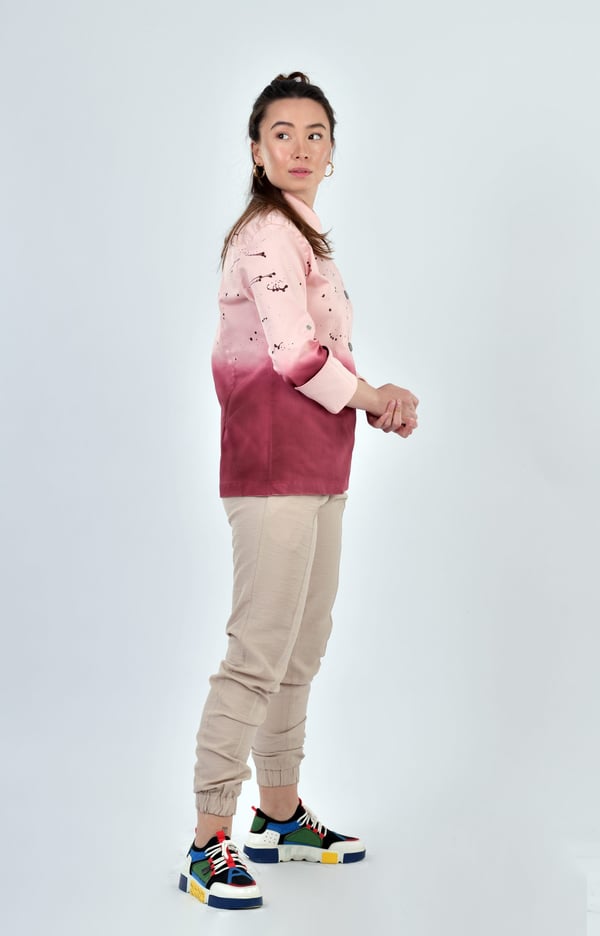 Rana Pembe-Bordo Batik Desenli Slim Fit Kadın Aşçı Ceketi