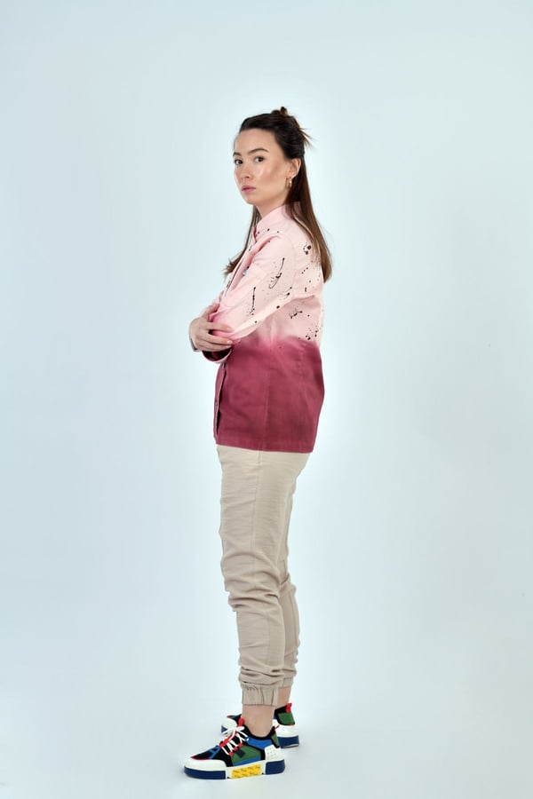 Rana Pembe-Bordo Batik Desenli Slim Fit Kadın Aşçı Ceketi