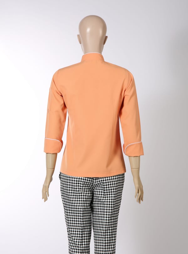 Şeftali Turuncusu Beyaz Biyeli Rana Yaka Slim Fit Kadın Şef Aşçı Ceketi