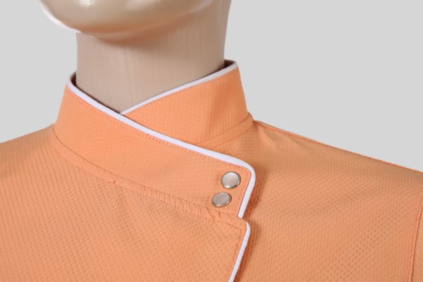 Şeftali Turuncusu Beyaz Biyeli Rana Yaka Slim Fit Kadın Şef Aşçı Ceketi