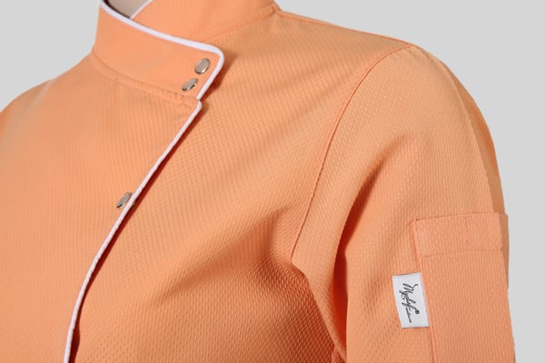 Şeftali Turuncusu Beyaz Biyeli Rana Yaka Slim Fit Kadın Şef Aşçı Ceketi