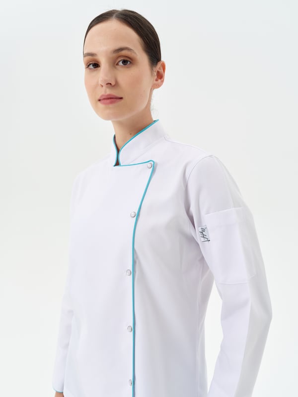 Zena Turkuaz Biyeli Gabardin Kadın Chef Ceketi