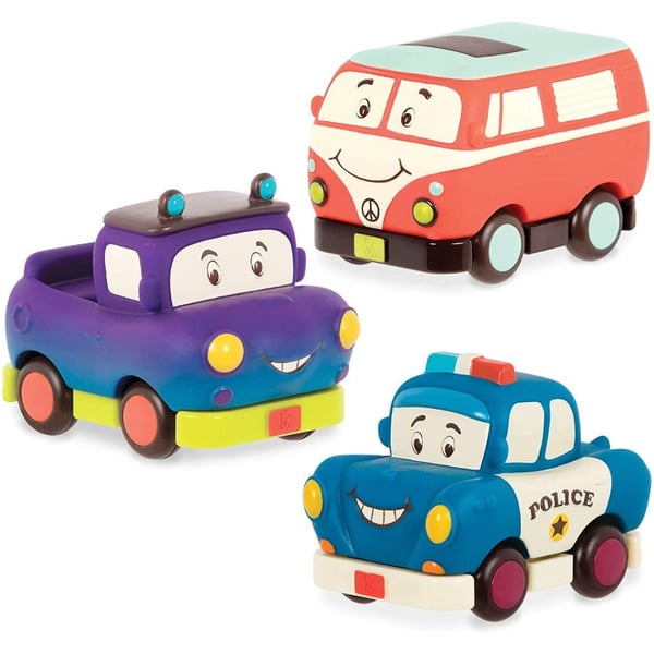B.Toys 3lü Mini Çek-Bırak Araba Seti - Polis/Retro Van/Jeep