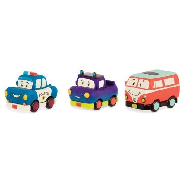 B.Toys 3lü Mini Çek-Bırak Araba Seti - Polis/Retro Van/Jeep