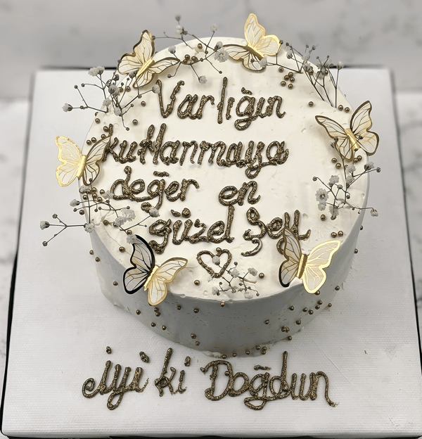 Altın Kelebek Yazılı Pasta - Liva Shop Ankara doğum günü pastası