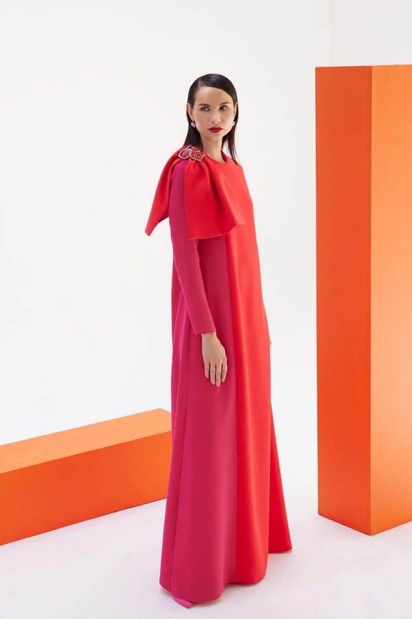Asymmetrical Detailed Color Block Evening DressJAQAR