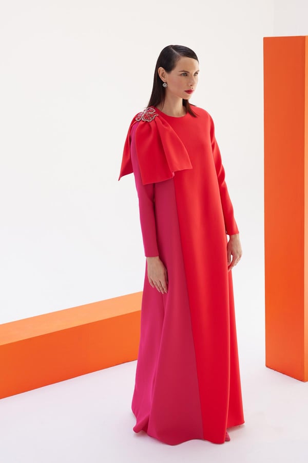 Asymmetrical Detailed Color Block Evening DressJAQAR
