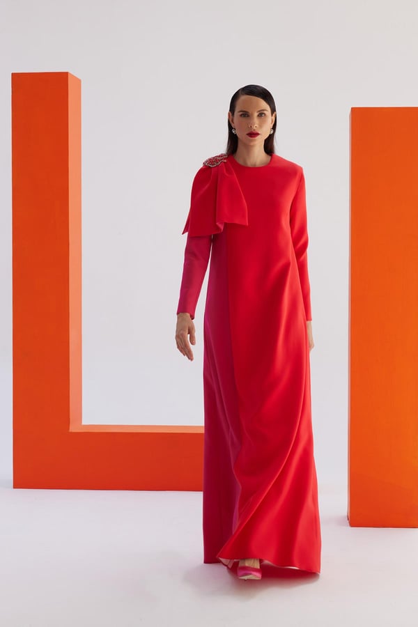 Asymmetrical Detailed Color Block Evening DressJAQAR