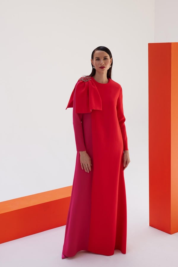 Asymmetrical Detailed Color Block Evening DressJAQAR