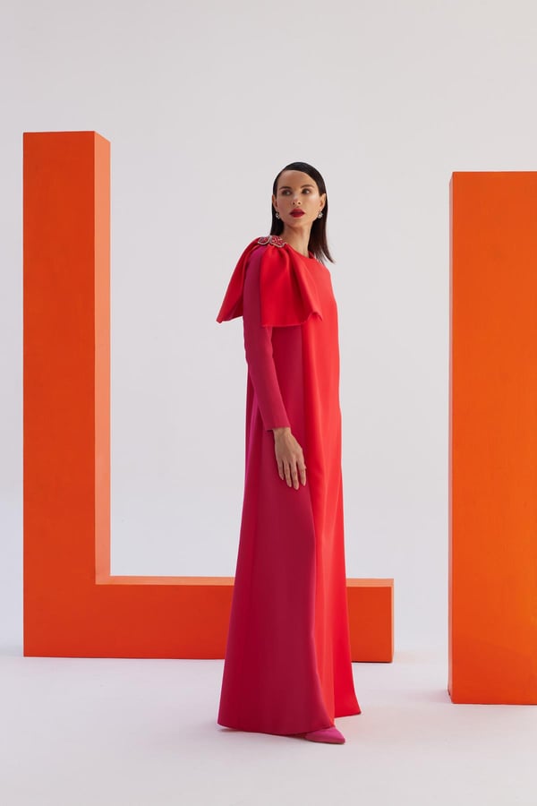 Asymmetrical Detailed Color Block Evening DressJAQAR