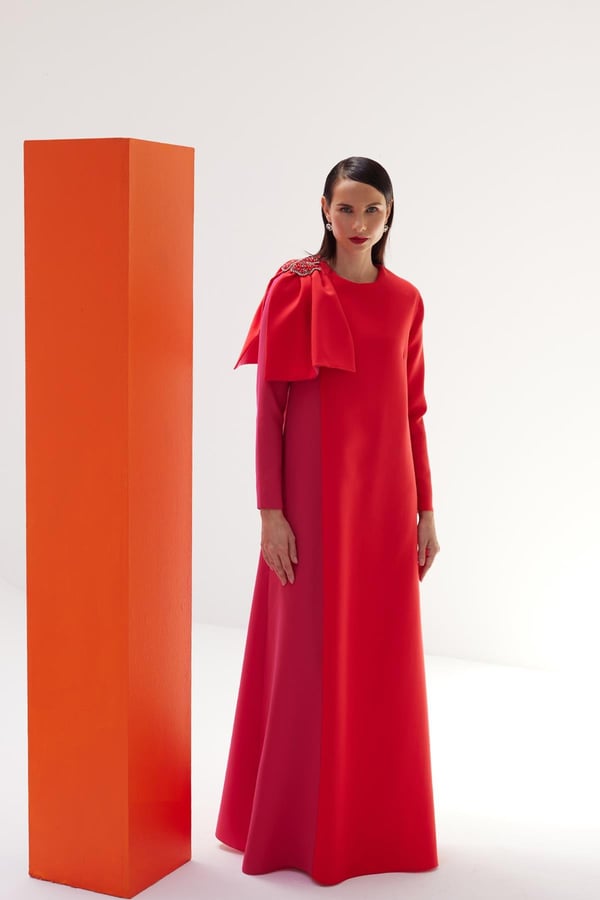 Asymmetrical Detailed Color Block Evening DressJAQAR