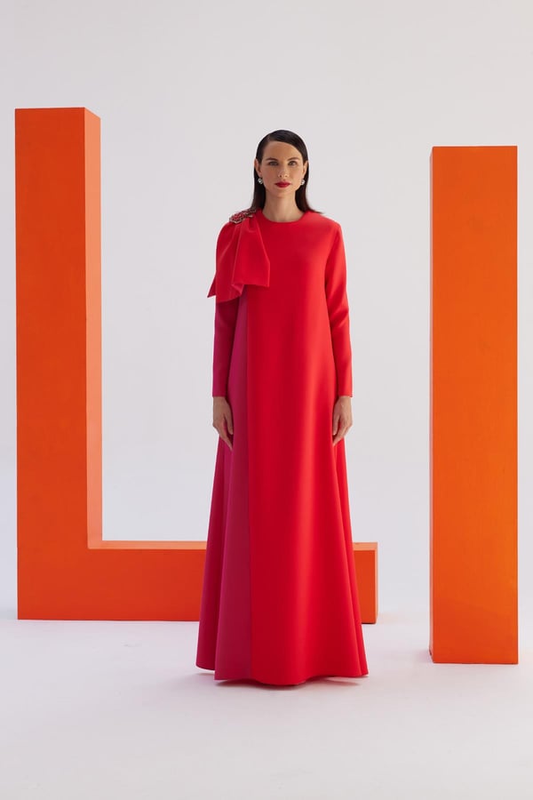 Asymmetrical Detailed Color Block Evening DressJAQAR