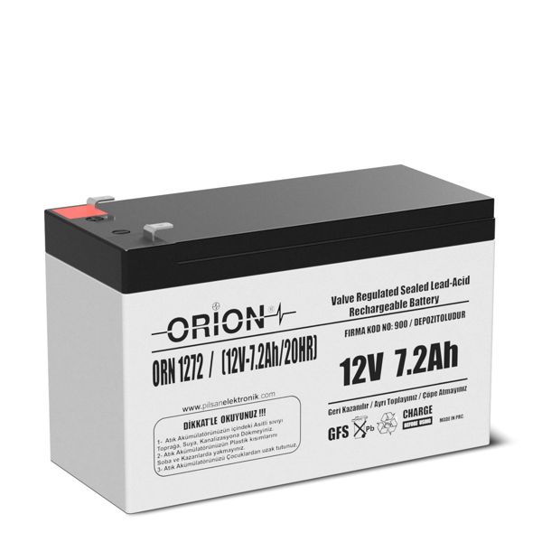 Orion 12V 7.2Ah Bakımsız Kuru Akü - T1 İnce Soket