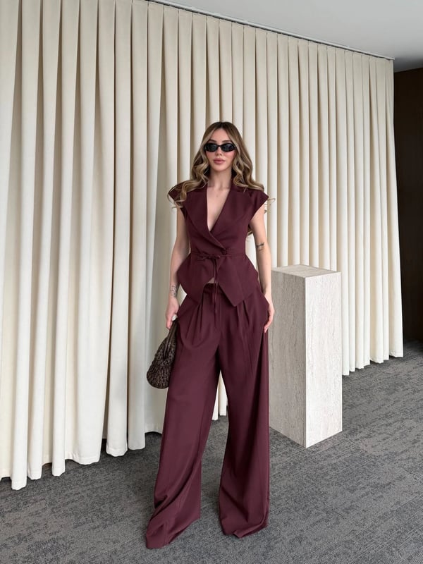 Kahve Margot Yelek Pantolon Takım Seri- 308
