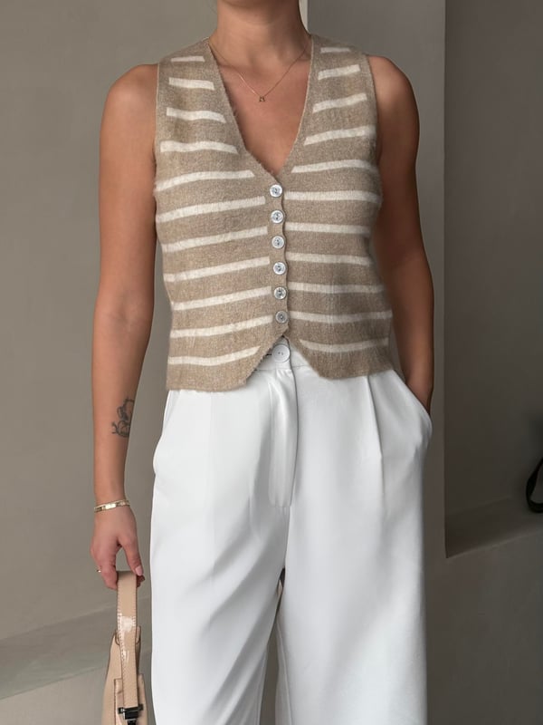 Beige-Beige Mother of Pearl Elegant Two Renkli Vest
