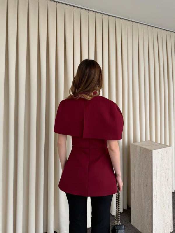 Bordo Pelerinli Straplez Bluz - Seri 1101