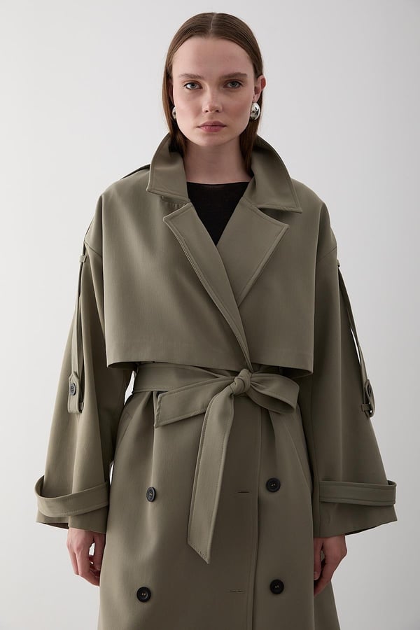 Haki Lucky Düğme Detaylı Oversize Trençkot