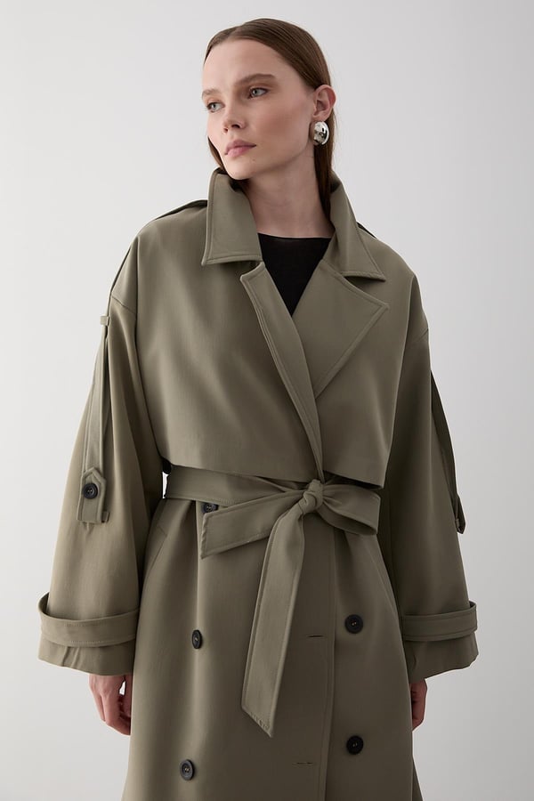 Haki Lucky Düğme Detaylı Oversize Trençkot