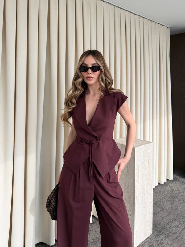Kahve Margot Yelek Pantolon Takım Seri- 308