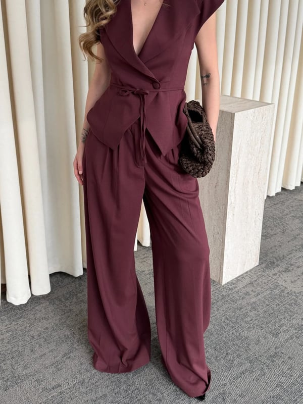 Kahve Margot Yelek Pantolon Takım Seri- 308