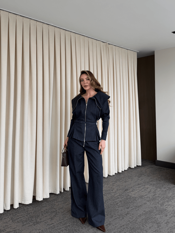 Lacivert Tasarım Denim Takım Seri - 8002