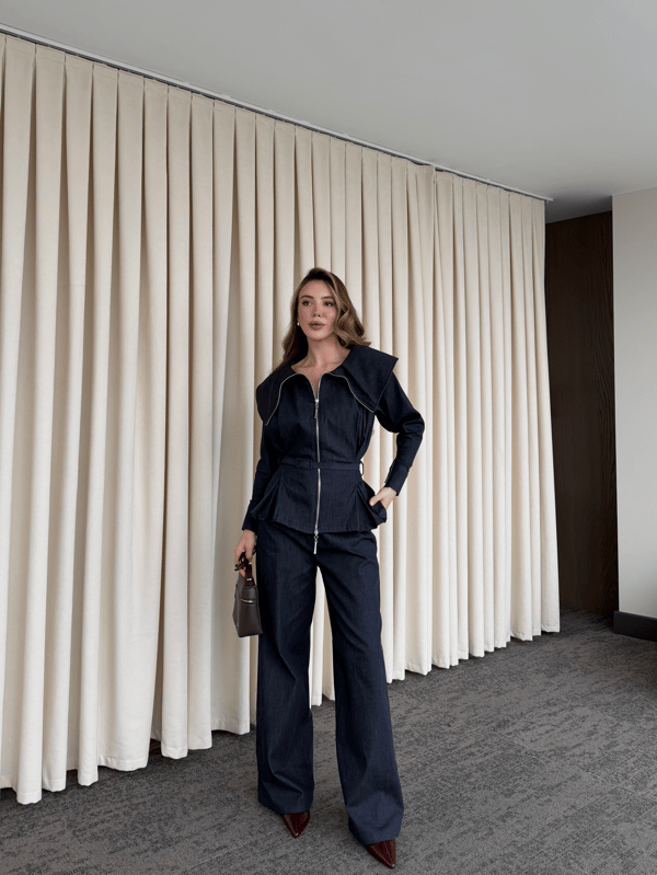 Lacivert Tasarım Denim Takım Seri - 8002