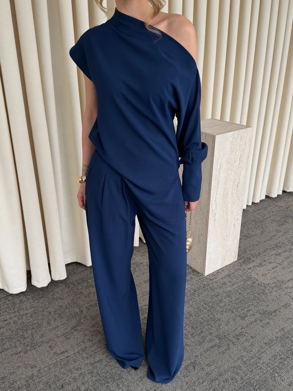 Lacivert Tek Omuz Bluz Pantolon Takım -Seri 7009