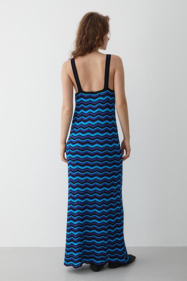 Lacivert Zikzak Desenli Plaj Elbisesi