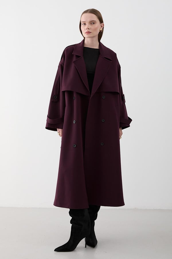 Mürdüm Lucky Düğme Detaylı Oversize Trençkot - 9476