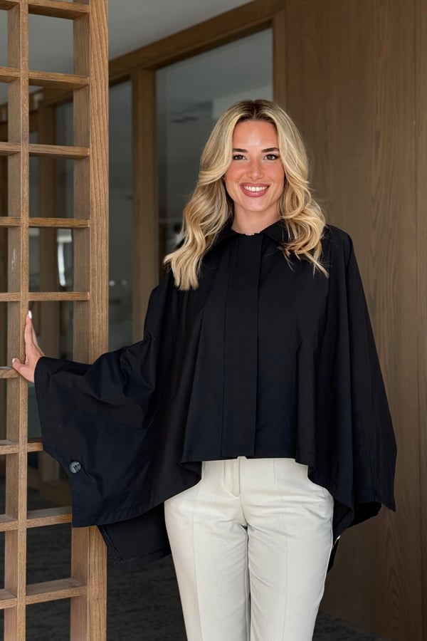 Siyah Pelerin Model Trençkot - 7603