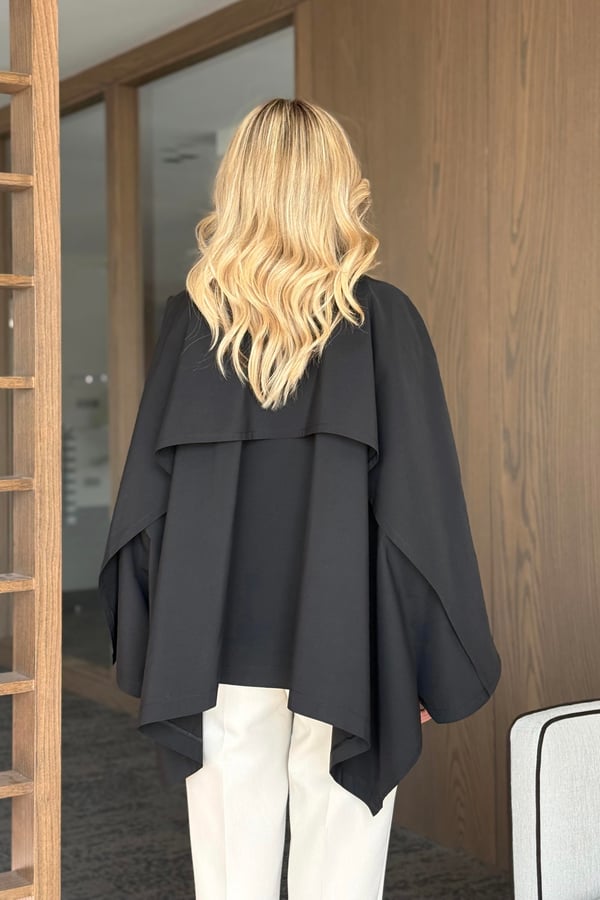 Siyah Pelerin Model Trençkot - 7603