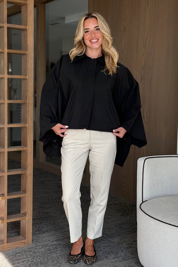 Siyah Pelerin Model Trençkot - 7603