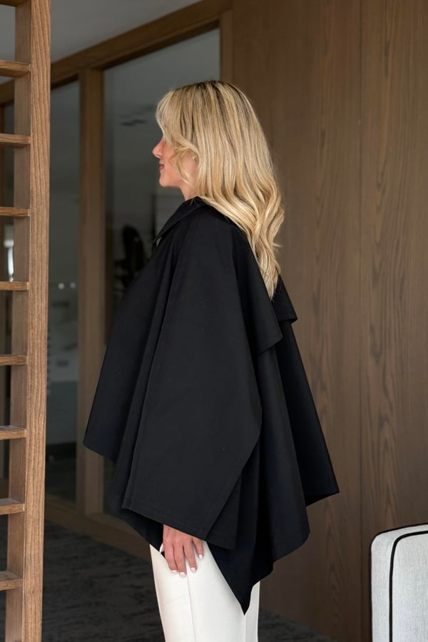 Siyah Pelerin Model Trençkot - 7603