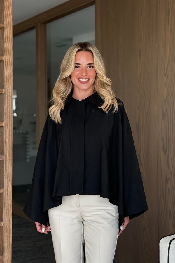 Siyah Pelerin Model Trençkot - 7603
