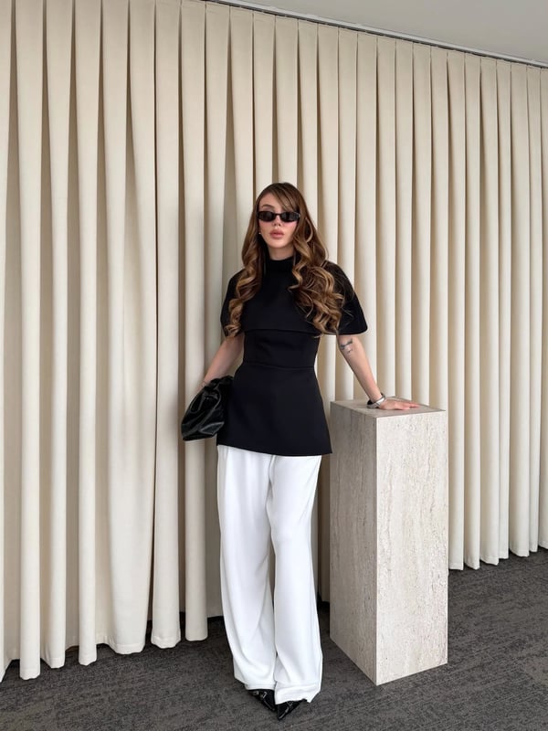 Siyah Pelerinli Straplez Bluz - Seri 1101