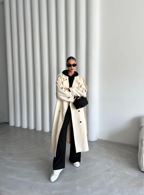 Taş Lucky Düğme Detaylı Oversize Trençkot
