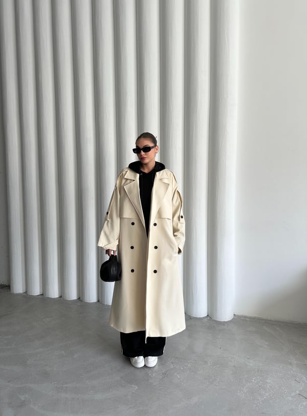 Taş Lucky Düğme Detaylı Oversize Trençkot