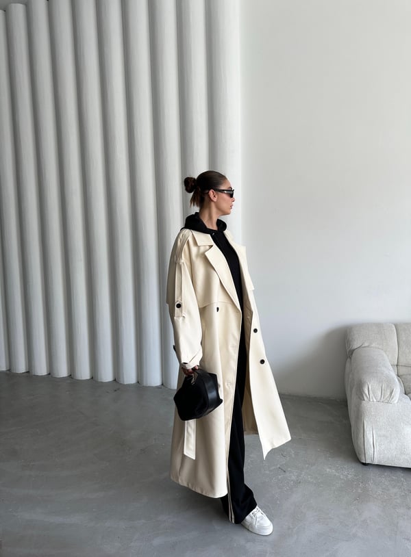 Taş Lucky Düğme Detaylı Oversize Trençkot