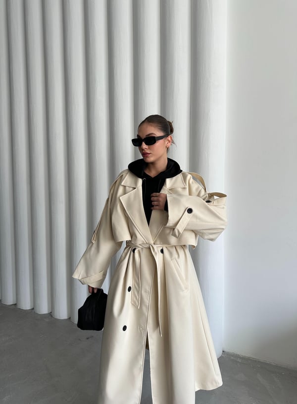 Taş Lucky Düğme Detaylı Oversize Trençkot