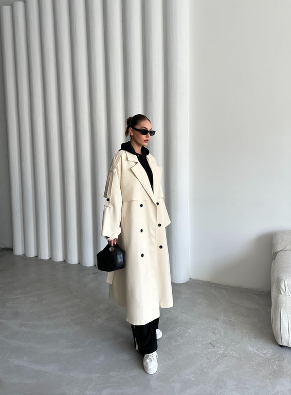 Taş Lucky Düğme Detaylı Oversize Trençkot