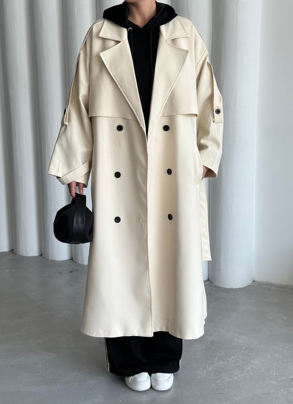 Taş Lucky Düğme Detaylı Oversize Trençkot