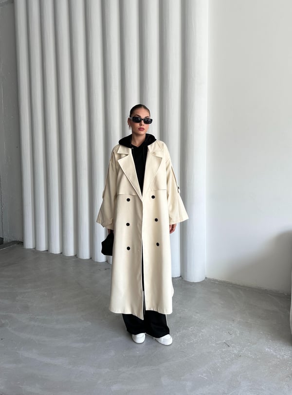 Taş Lucky Düğme Detaylı Oversize Trençkot