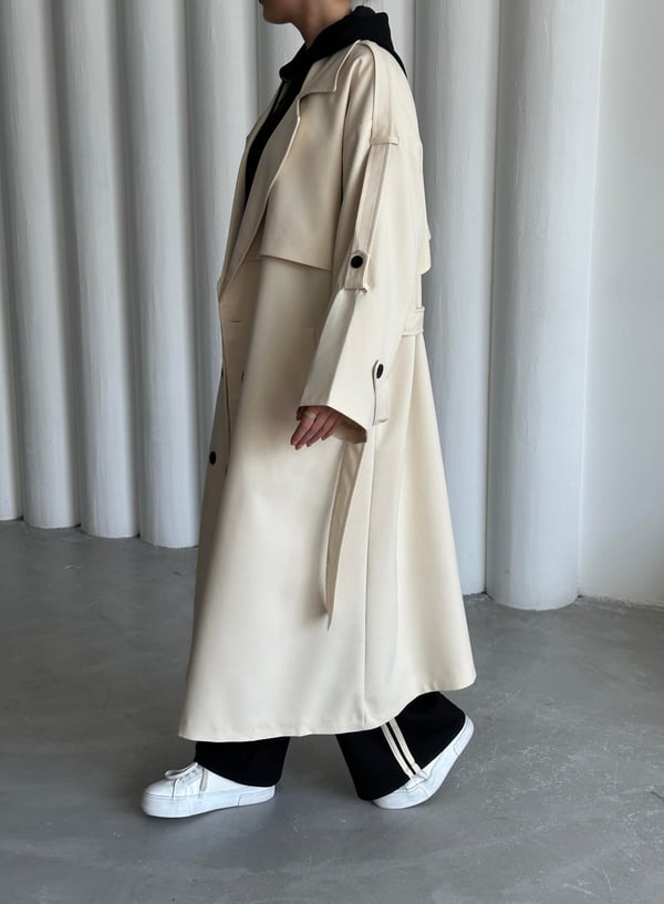 Taş Lucky Düğme Detaylı Oversize Trençkot