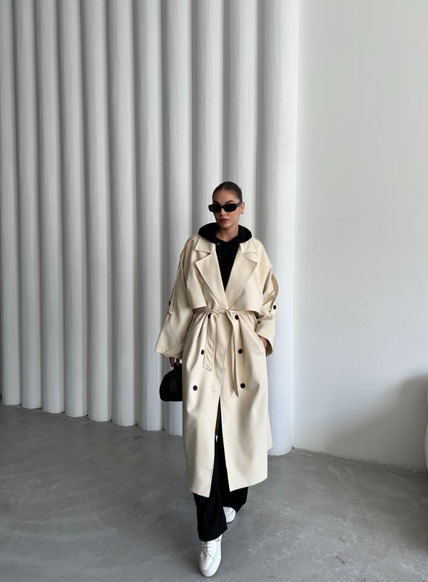 Taş Lucky Düğme Detaylı Oversize Trençkot