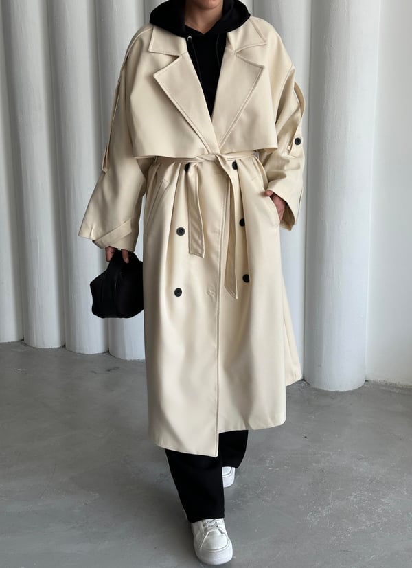 Taş Lucky Düğme Detaylı Oversize Trençkot